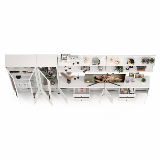 Валенсия стенка в гостиную комнату № 87 цвет белый шагрень