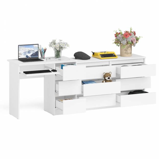 Комод Мори МК-1200 6 ящиков и компьютерный стол МС-6 три ящика справа цвет белый