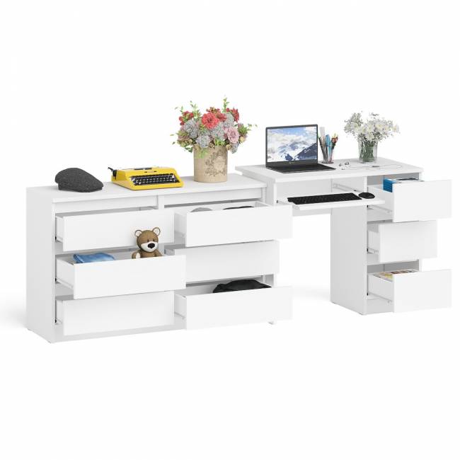 Комод Мори МК-1200 6 ящиков и компьютерный стол МС-6 три ящика справа цвет белый