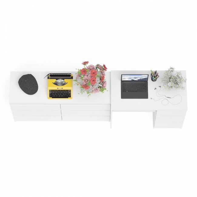 Комод Мори МК-1200 6 ящиков и компьютерный стол МС-6 три ящика справа цвет белый