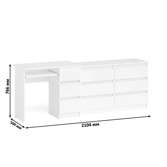 Комод Мори МК-1200 6 ящиков и компьютерный стол МС-6 три ящика справа цвет белый