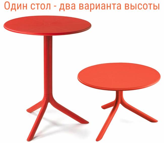 Стол пластиковый обеденный Spritz + Spritz Mini коралловый Ø605х400-765 мм
