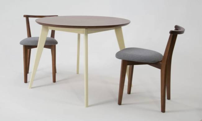 Стол обеденный круглый Сканди К90, слоновая кость/орех Стол обеденный круглый Сканди К90, слоновая кость/орех