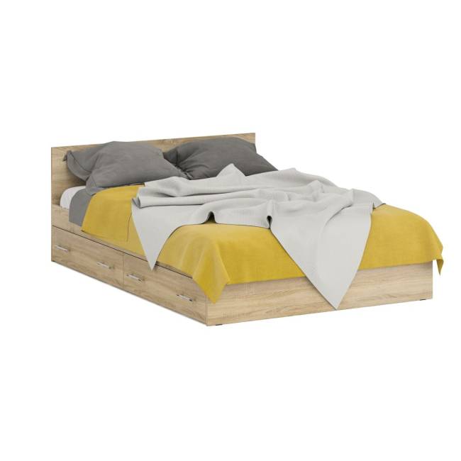 Двуспальная кровать с ящиками 1400 со шкафом для одежды 2-х створчатым Стандарт цвет дуб сонома