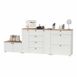 Комод с обувницей и тумбой Остин цвет белый шагрень/дуб крафт золотой