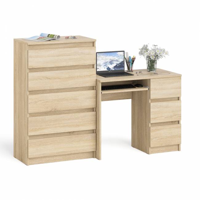 Высокий комод Мори на 700 5 ящиков и компьютерный стол Мори МС-6 тумба справа цвет дуб сонома Высокий комод Мори на 700 5 ящиков и компьютерный стол Мори МС-6 тумба справа цвет дуб сонома