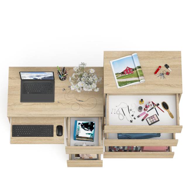 Высокий комод Мори на 700 5 ящиков и компьютерный стол Мори МС-6 тумба справа цвет дуб сонома Высокий комод Мори на 700 5 ящиков и компьютерный стол Мори МС-6 тумба справа цвет дуб сонома