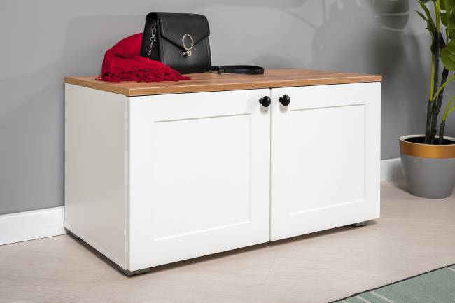 Два пенала в прихожую и тумба с вешалкой Остин цвет белый шагрень/дуб крафт золотой