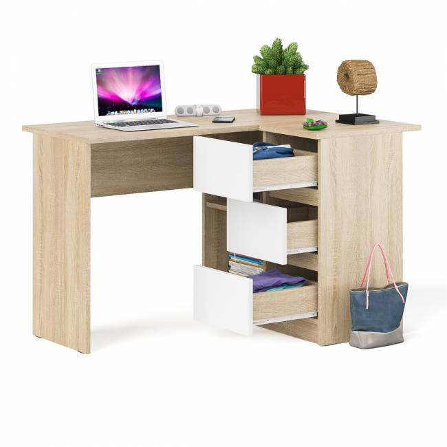 Угловой компьютерный стол Мори МС-16 правый цвет дуб сонома/белый Угловой компьютерный стол Мори МС-16 правый цвет дуб сонома/белый