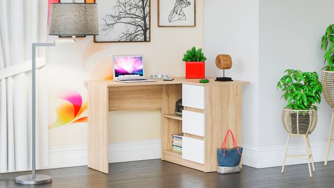 Угловой компьютерный стол Мори МС-16 правый цвет дуб сонома/белый Угловой компьютерный стол Мори МС-16 правый цвет дуб сонома/белый