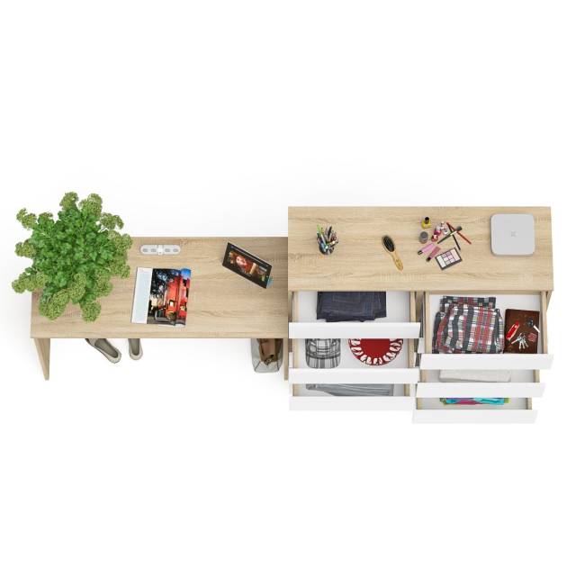 Большой комод МК1200.10 десять ящиков и письменный стол МСП1200 Мори цвет дуб сонома/белый