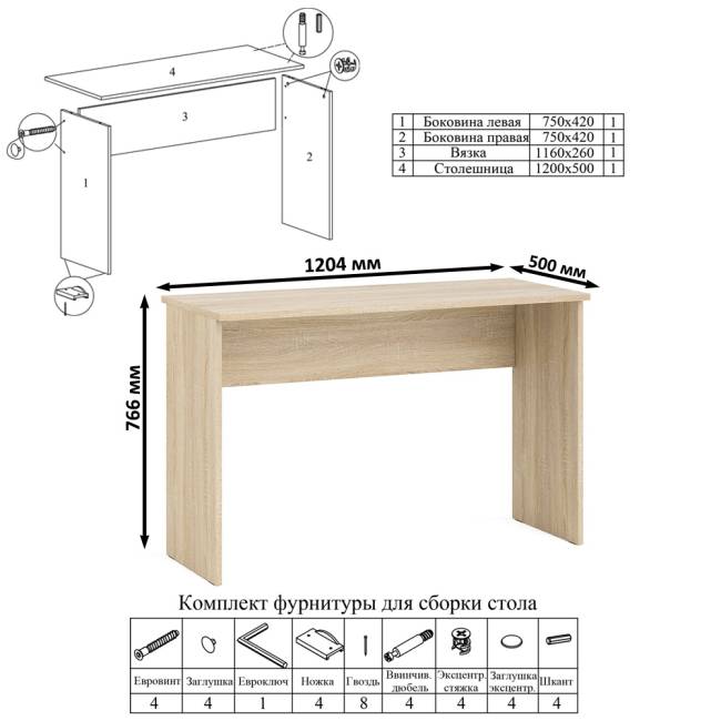 Большой комод МК1200.10 десять ящиков и письменный стол МСП1200 Мори цвет дуб сонома/белый