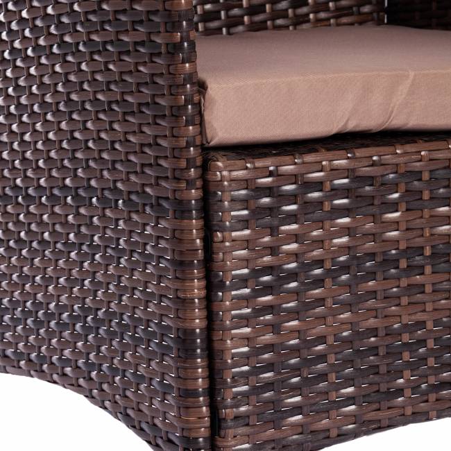 Лаундж сет (диван+2кресла+столик+подушки) (mod. 210013 А) пластиковый ротанг, 107х60х83см/60х60х83см/79,5х45,5х34см, темно-коричневый, ткань DB-18 серый
