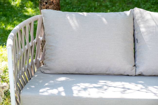 "Диего" лаунж-зона 4-местная плетеная из роупа (веревки), каркас алюминиевый белый, роуп бежевый "Диего" лаунж-зона 4-местная плетеная из роупа (веревки), каркас алюминиевый белый, роуп бежевый