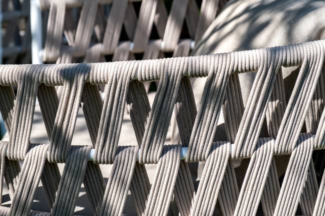 "Диего" лаунж-зона 4-местная плетеная из роупа (веревки), каркас алюминиевый белый, роуп бежевый "Диего" лаунж-зона 4-местная плетеная из роупа (веревки), каркас алюминиевый белый, роуп бежевый