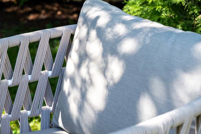 "Диего" лаунж-зона 4-местная плетеная из роупа (веревки), каркас алюминиевый белый, роуп бежевый "Диего" лаунж-зона 4-местная плетеная из роупа (веревки), каркас алюминиевый белый, роуп бежевый