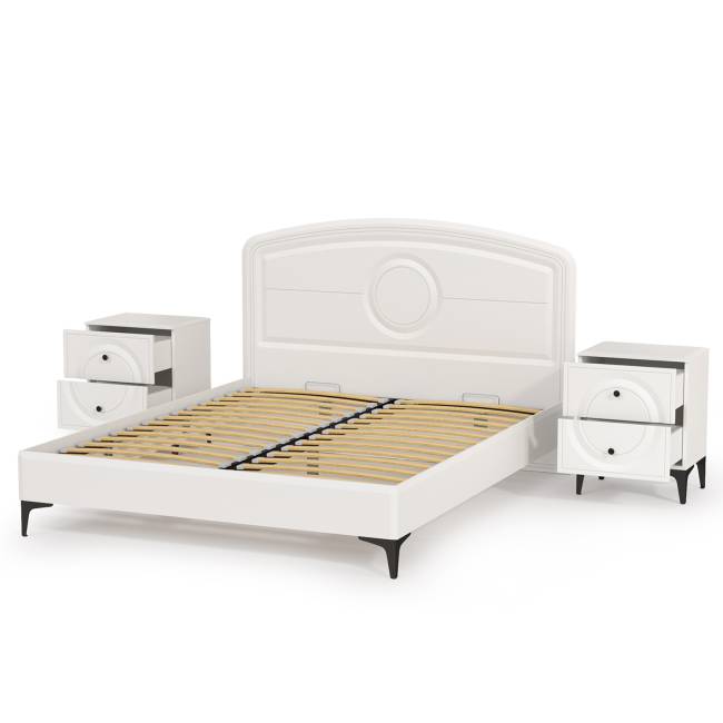 Кровать 1600 с ортопедическим основанием Валенсия и две тумбочки цвет белый шагрень
