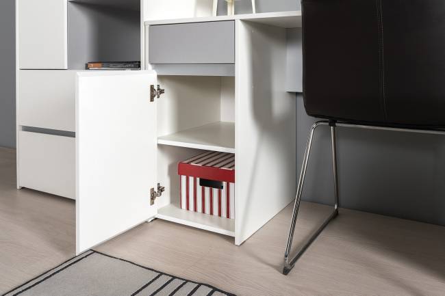 Детская мебельная стенка Торонто № 4 цвет белый шагрень/стальной серый