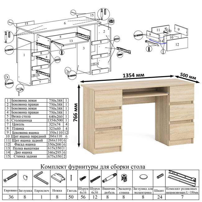 Компьютерный стол с двумя тумбами Мори МС-2 цвет дуб сонома Компьютерный стол с двумя тумбами Мори МС-2 цвет дуб сонома