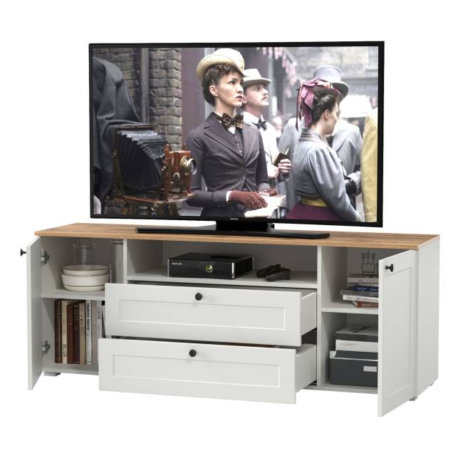 Тумба под ТВ Остин 16.47 цвет белый шагрень/дуб крафт золотой Тумба под ТВ Остин 16.47 цвет белый шагрень/дуб крафт золотой