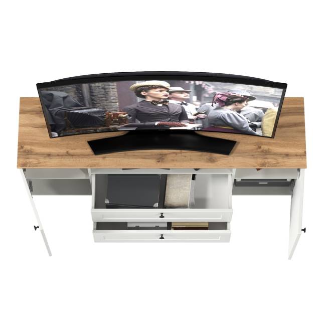 Тумба под ТВ Остин 16.47 цвет белый шагрень/дуб крафт золотой Тумба под ТВ Остин 16.47 цвет белый шагрень/дуб крафт золотой