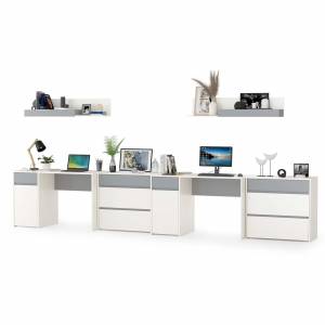 Мебель в детскую для учёбы Торонто цвет белый шагрень/стальной серый