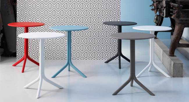 Стол пластиковый обеденный Spritz + Spritz Mini голубой Ø605х400-765 мм