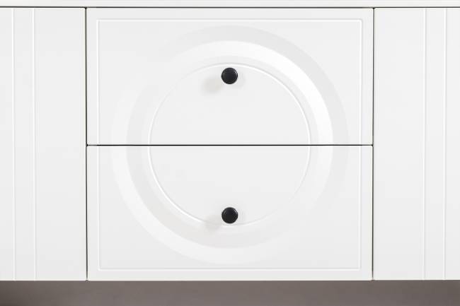 Две ТВ-тумбы и четыре навесных полки Валенсия цвет белый шагрень