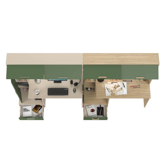 Два письменных стола с пеналом Лайт 03.243Н цвет сатин/дымчатый зелёный/плэйн/дымчатый зелёный Два письменных стола с пеналом Лайт 03.243Н цвет сатин/дымчатый зелёный/плэйн/дымчатый зелёный