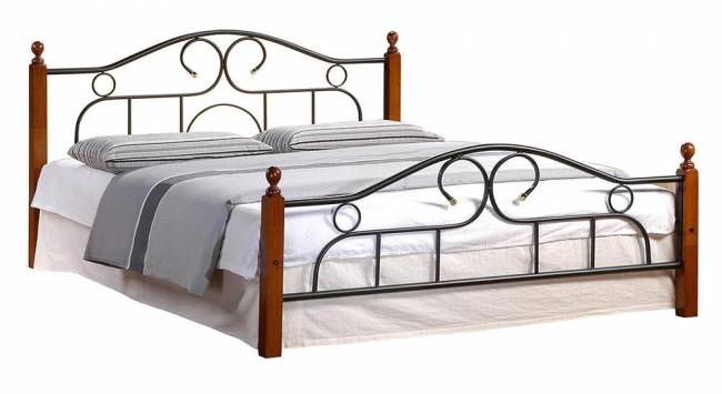 Кровать AT-808 дерево гевея/металл, 160*200 см (Queen bed), красный дуб/черный красный дуб/черный дерево гевея/металл