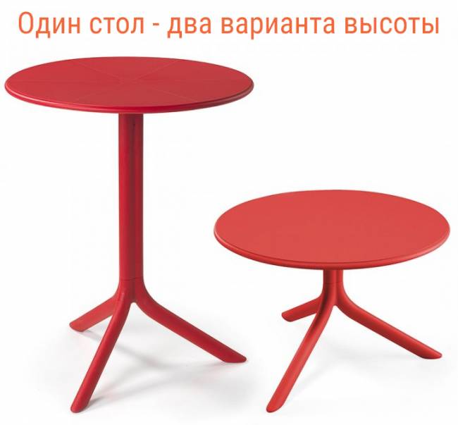 Стол пластиковый обеденный Spritz + Spritz Mini красный Ø605х400-765 мм