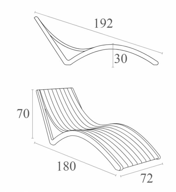 Шезлонг-лежак пластиковый Slim бежевый 1800х720х700 мм