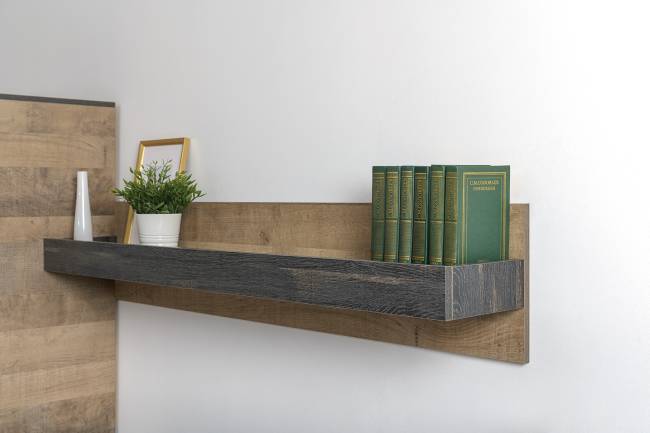 Два комода с витриной с подсветкой и навесная полка Трувор цвет дуб гранж песочный/интра Два комода с витриной с подсветкой и навесная полка Трувор цвет дуб гранж песочный/интра