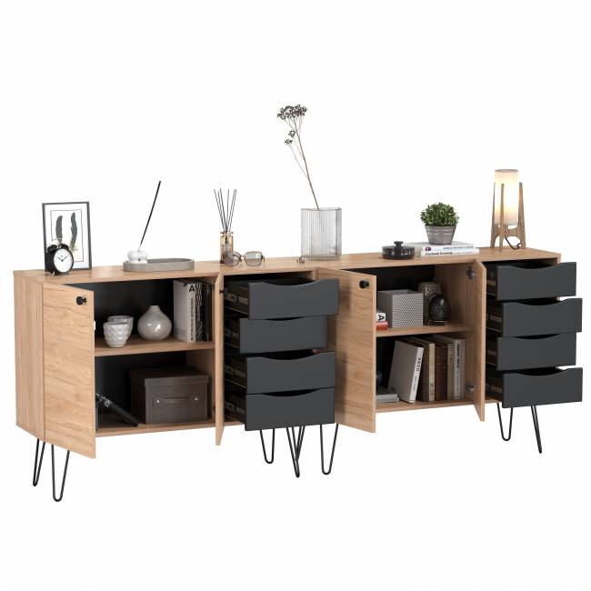 Два комода-тумбы с четырьмя ящиками и дверкой каждый Брюс цвет чёрный/Battle rock Santiago Два комода-тумбы с четырьмя ящиками и дверкой каждый Брюс цвет чёрный/Battle rock Santiago