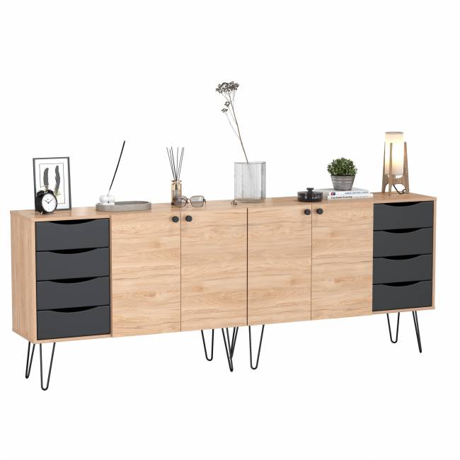 Два комода-тумбы с четырьмя ящиками и дверкой каждый Брюс цвет чёрный/Battle rock Santiago Два комода-тумбы с четырьмя ящиками и дверкой каждый Брюс цвет чёрный/Battle rock Santiago