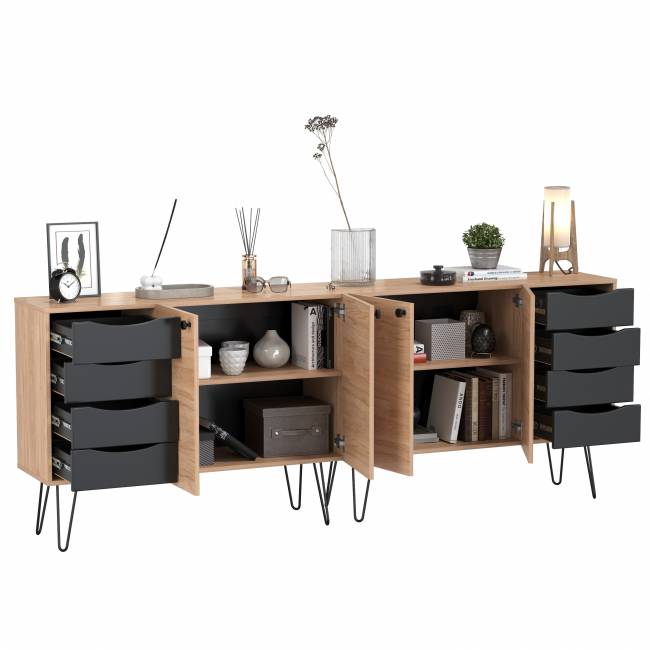 Два комода-тумбы с четырьмя ящиками и дверкой каждый Брюс цвет чёрный/Battle rock Santiago Два комода-тумбы с четырьмя ящиками и дверкой каждый Брюс цвет чёрный/Battle rock Santiago