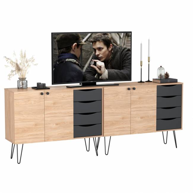 Два комода-тумбы с четырьмя ящиками и дверкой каждый Брюс цвет чёрный/Battle rock Santiago Два комода-тумбы с четырьмя ящиками и дверкой каждый Брюс цвет чёрный/Battle rock Santiago