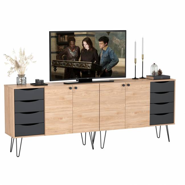 Два комода-тумбы с четырьмя ящиками и дверкой каждый Брюс цвет чёрный/Battle rock Santiago Два комода-тумбы с четырьмя ящиками и дверкой каждый Брюс цвет чёрный/Battle rock Santiago