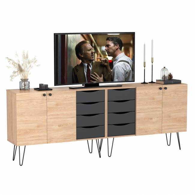 Два комода-тумбы с четырьмя ящиками и дверкой каждый Брюс цвет чёрный/Battle rock Santiago Два комода-тумбы с четырьмя ящиками и дверкой каждый Брюс цвет чёрный/Battle rock Santiago