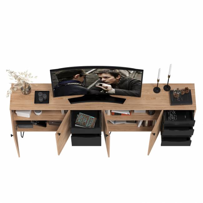 Два комода-тумбы с четырьмя ящиками и дверкой каждый Брюс цвет чёрный/Battle rock Santiago Два комода-тумбы с четырьмя ящиками и дверкой каждый Брюс цвет чёрный/Battle rock Santiago