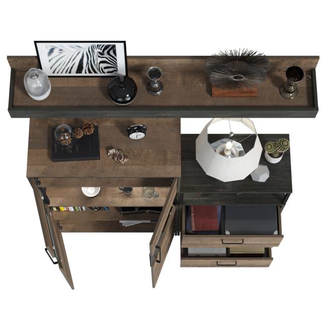 Комод с витриной и подсветкой и комод с ящиками Трувор цвет дуб гранж песочный/интра Комод с витриной и подсветкой и комод с ящиками Трувор цвет дуб гранж песочный/интра