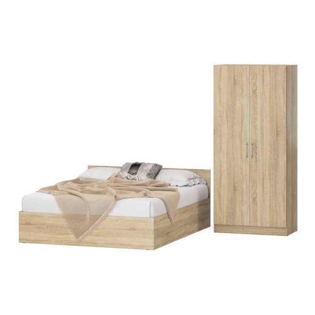 Кровать двуспальная 1600 со шкафом для одежды 2-х створчатым Стандарт цвет дуб сонома
