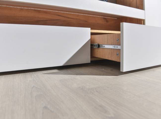 Тумба под ТВ Альба цвет дуб крафт золотой/белый премиум